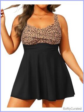 Plus Size Swim Dress - Two Piece Tankini Tummy Control Bathing Suit with Shorts
